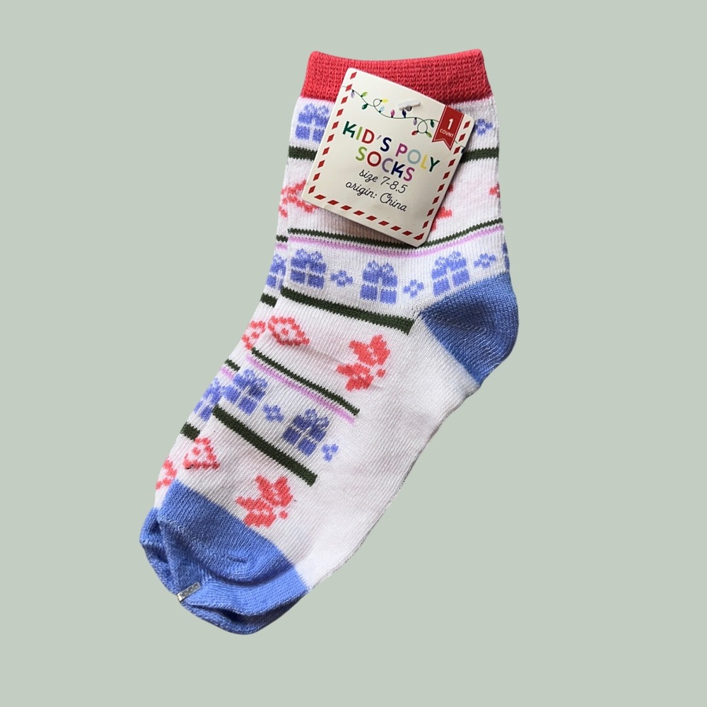 Made For Retail Socks Kid 7-8.5 White Fair Isle Holiday Gift Snowflake 234300673